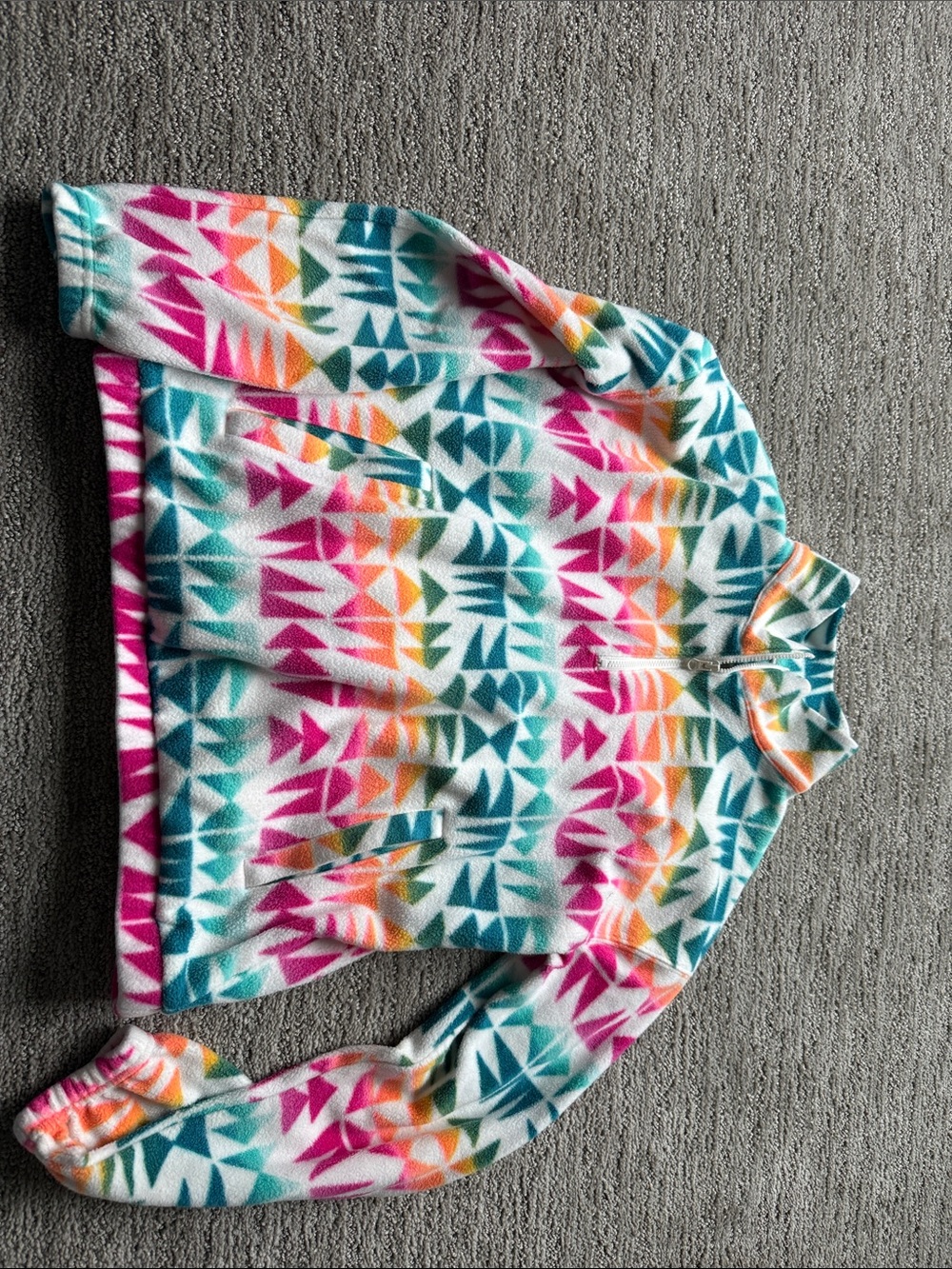 SO Teal and Aqua Geometric Fleece Zip Jacket
